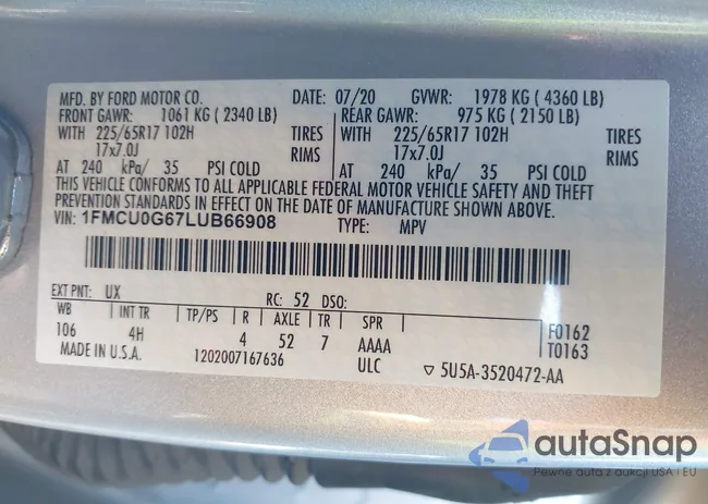 1FMCU0G67LUB66908: 44160332