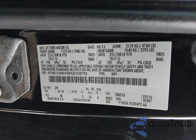 1FMCU9HX9DUD34772: 44160422