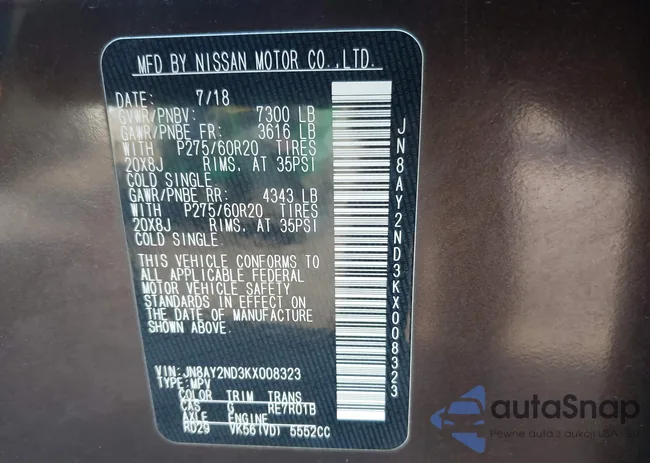 JN8AY2ND3KX008323: 44161491