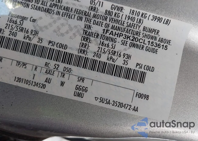 1FAHP3K20CL153615: 44161513