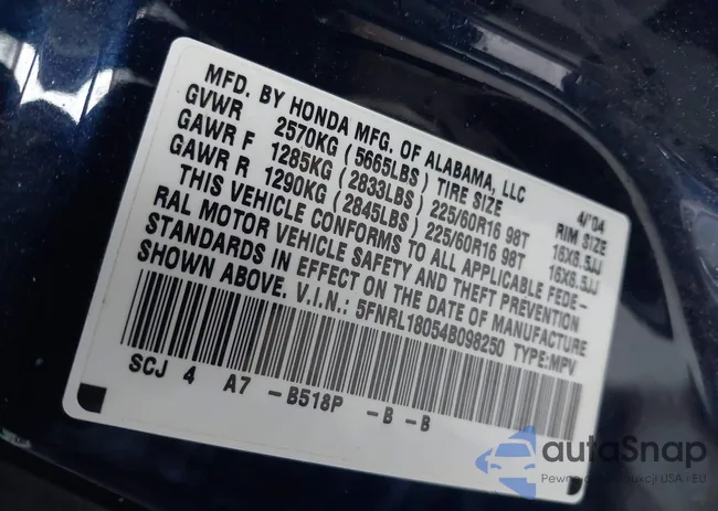 5FNRL18054B098250: 44161853