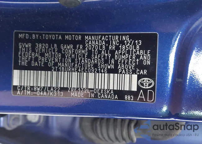 2T1BURHE4EC092146: 44161880