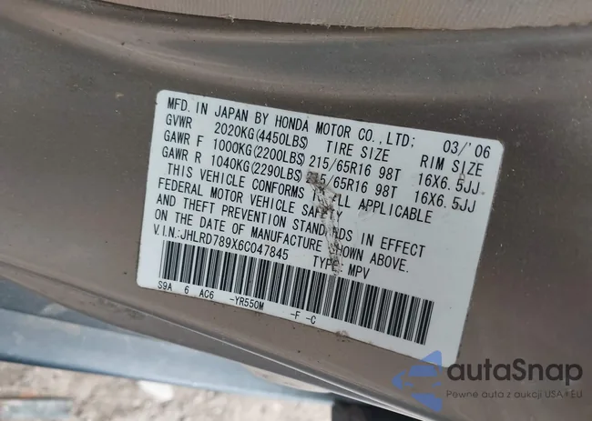 JHLRD789X6C047845: 44161901