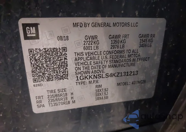 1GKKNSLS4KZ131213: 44162019