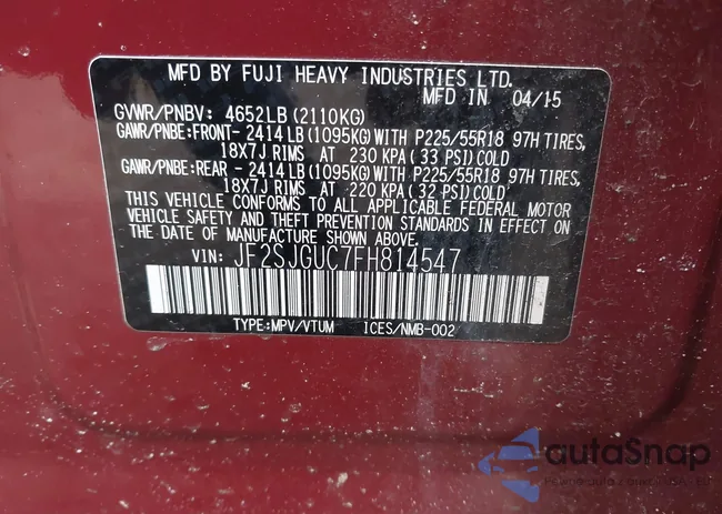 JF2SJGUC7FH814547: 44161118