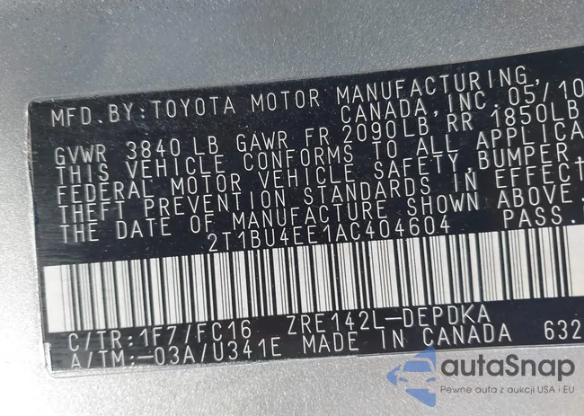 2T1BU4EE1AC404604: 44161248