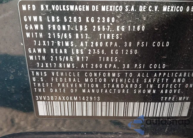 3VV3B7AX0KM142913: 44161294