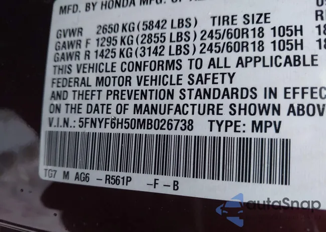 5FNYF6H50MB026738: 44161428