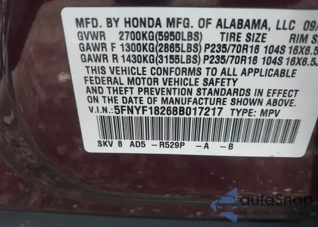 5FNYF18268B017217: 44162675