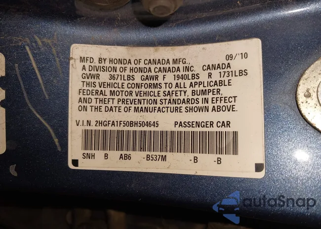 2HGFA1F50BH504645: 44163542