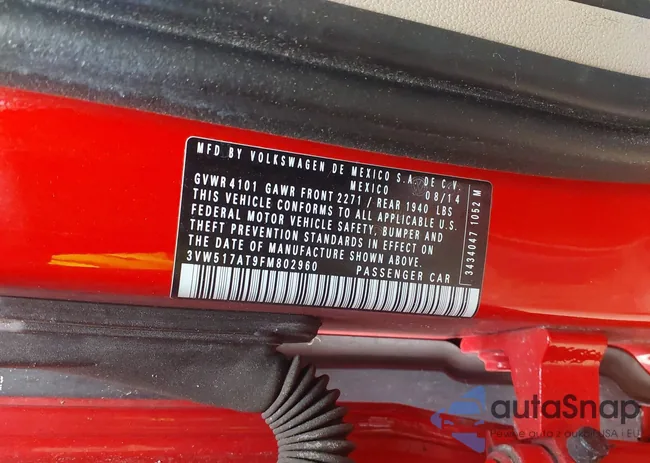 3VW517AT9FM802960: 44163624