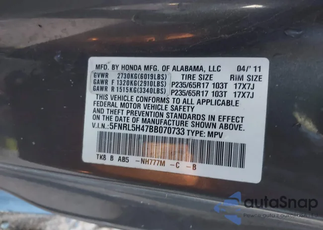 5FNRL5H47BB070733: 44163735