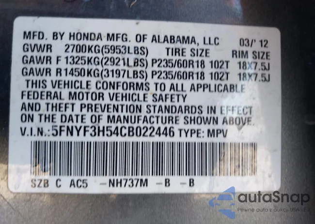 5FNYF3H54CB022446: 44163765