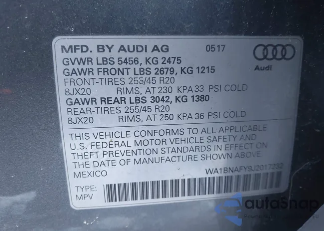 WA1BNAFY9J2017232: 44163070