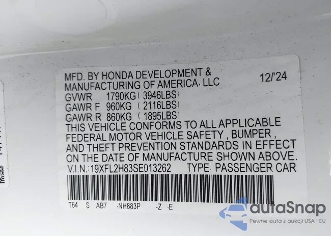 19XFL2H83SE013262: 44163099