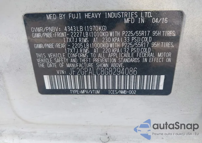 JF2GPALC8G8294086: 44163221