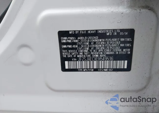 JF2SJAECXEH549536: 44163396