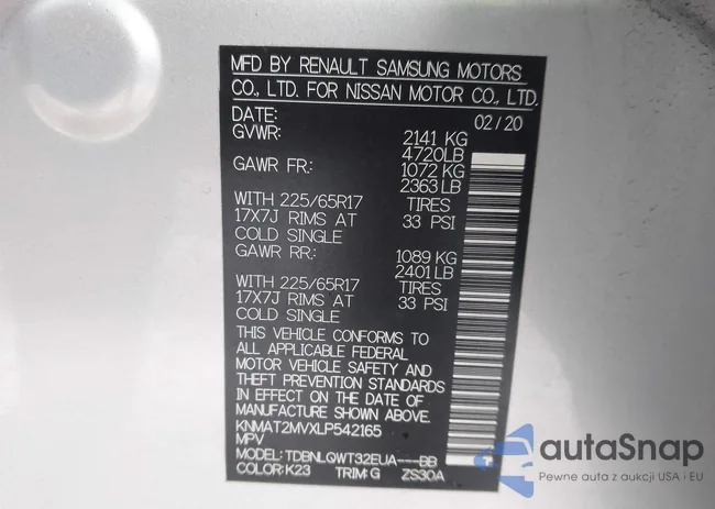 KNMAT2MVXLP542165: 44163422