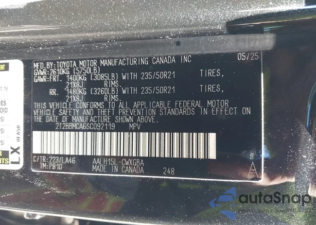 2T2BBMCA6SC092119: 44164494