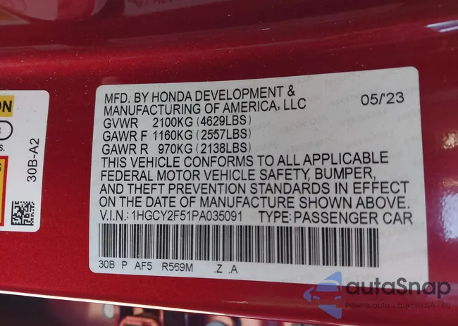 1HGCY2F51PA035091: 44164724