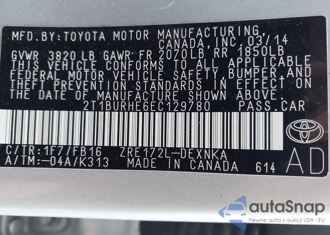 2T1BURHE6EC129780: 44165024