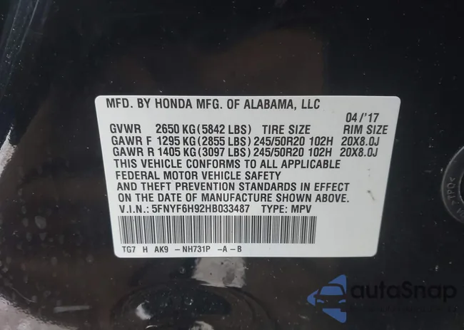 5FNYF6H92HB033487: 44165048