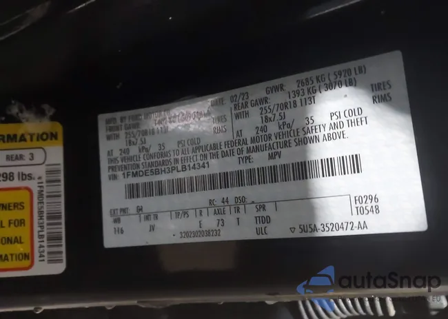 1FMDE5BH3PLB14341: 44164093