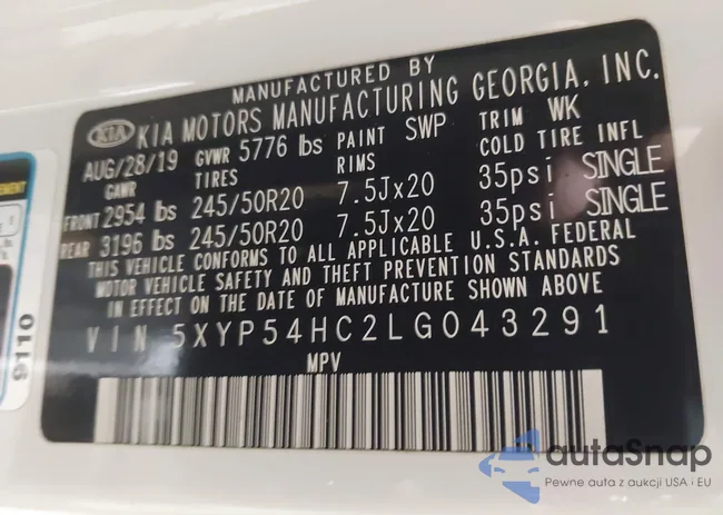 5XYP54HC2LG043291: 44164174