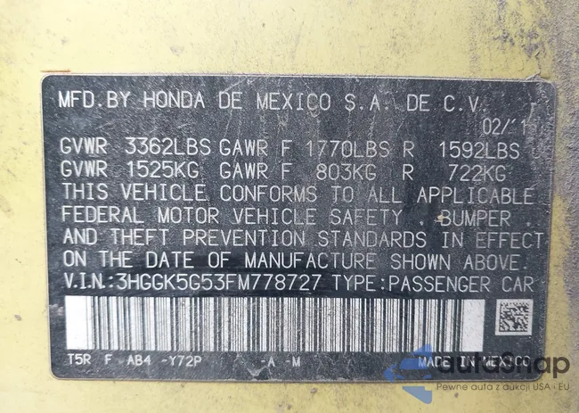 3HGGK5G53FM778727: 44164325