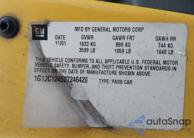 1G1JC124527246420: 44164350