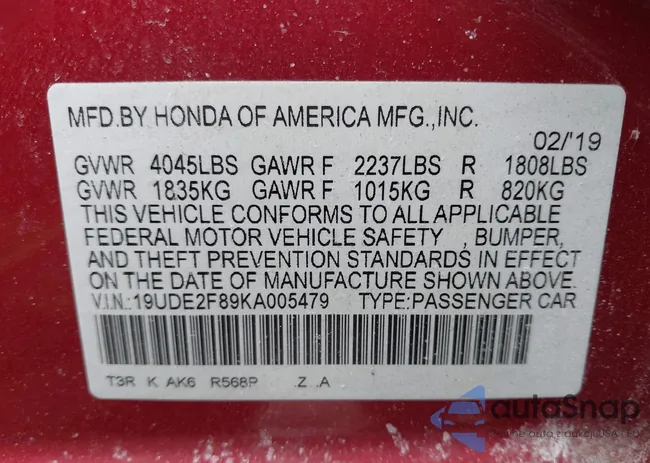 19UDE2F89KA005479: 44164391