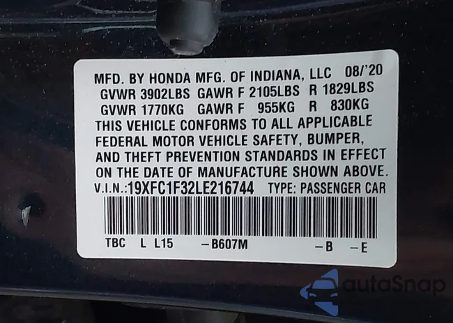 19XFC1F32LE216744: 44164451