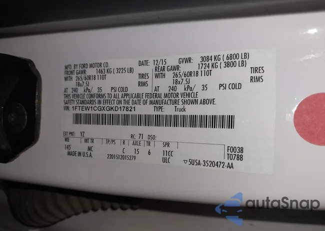 1FTEW1CGXGKD17821: 44165660