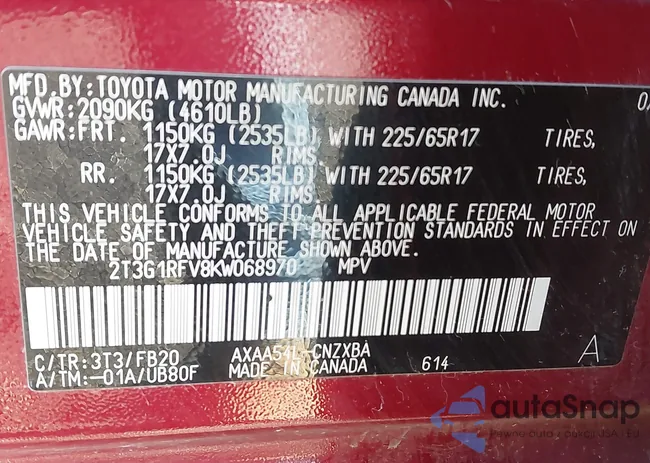 2T3G1RFV8KW068970: 44165820