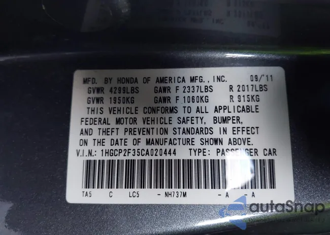 1HGCP2F35CA020444: 44165830