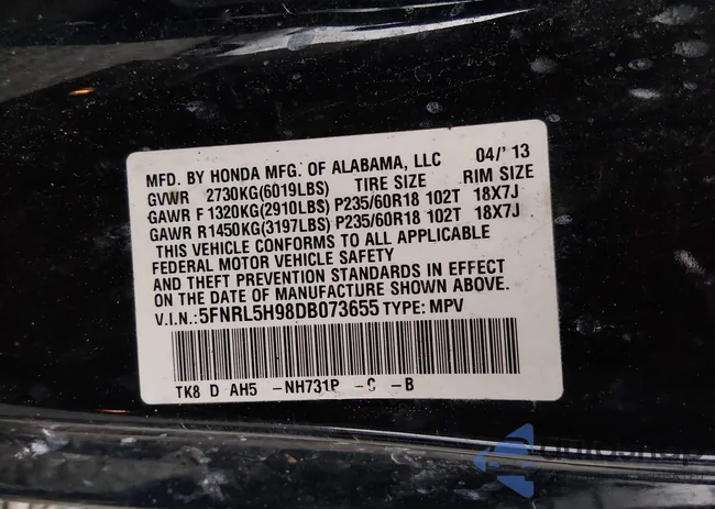 5FNRL5H98DB073655: 44165068