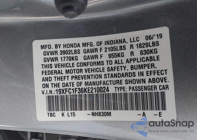 19XFC1F36KE210024: 44165166