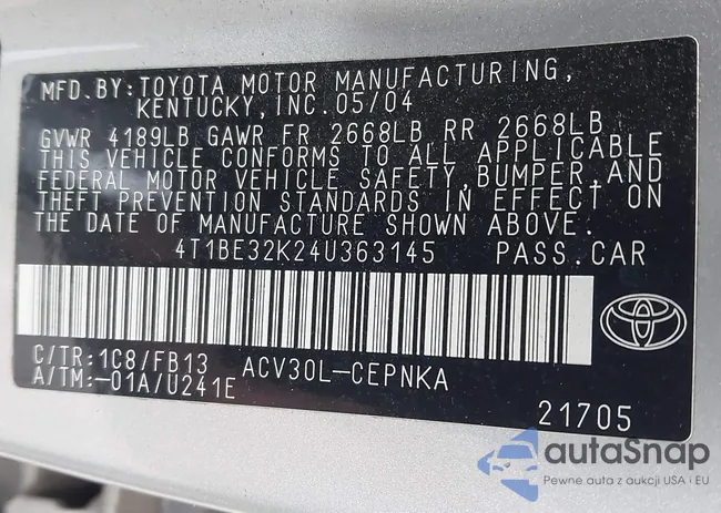 4T1BE32K24U363145: 44165187