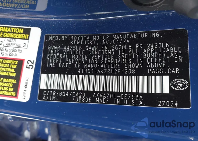 4T1G11AK7RU261208: 44165264