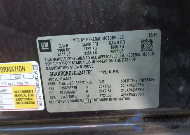 5GAKRCKD2GJ241760: 44165340