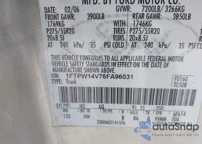 1FTPW14V76FA96031: 44166514