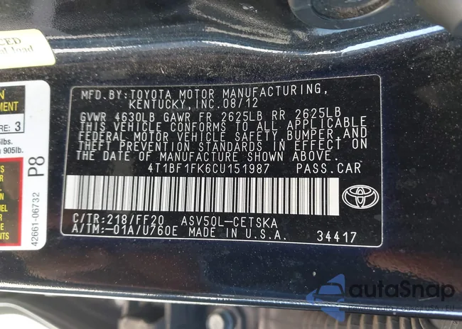 4T1BF1FK6CU151987: 44166526