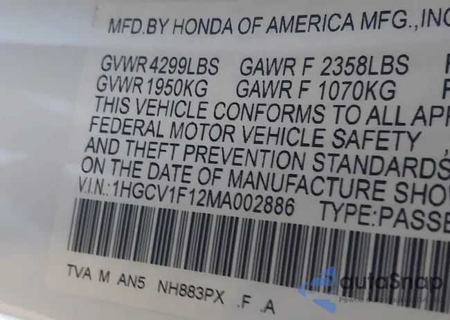 1HGCV1F12MA002886: 44166882