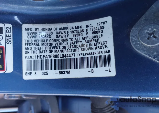 1HGFA16888L044477: 44166915