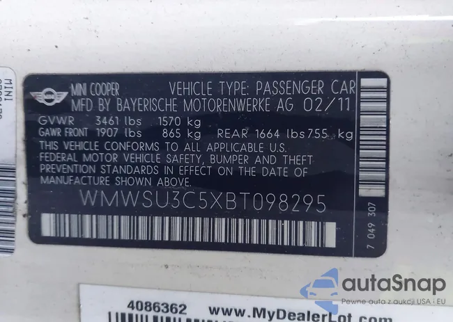 WMWSU3C5XBT098295: 44166198