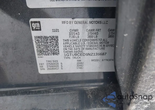 1GTU9CED6NZ136687: 44166313