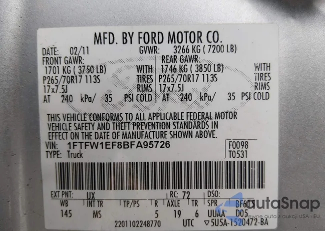 1FTFW1EF8BFA95726: 44166358