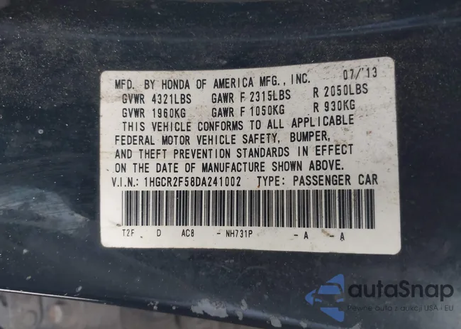 1HGCR2F58DA241002: 44166410