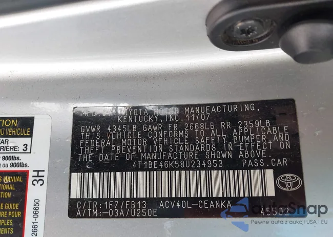 4T1BE46K58U234953: 44167700