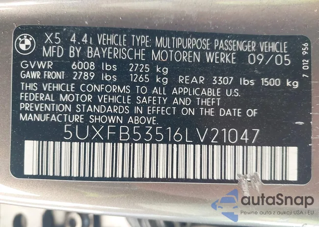 5UXFB53516LV21047: 44167741